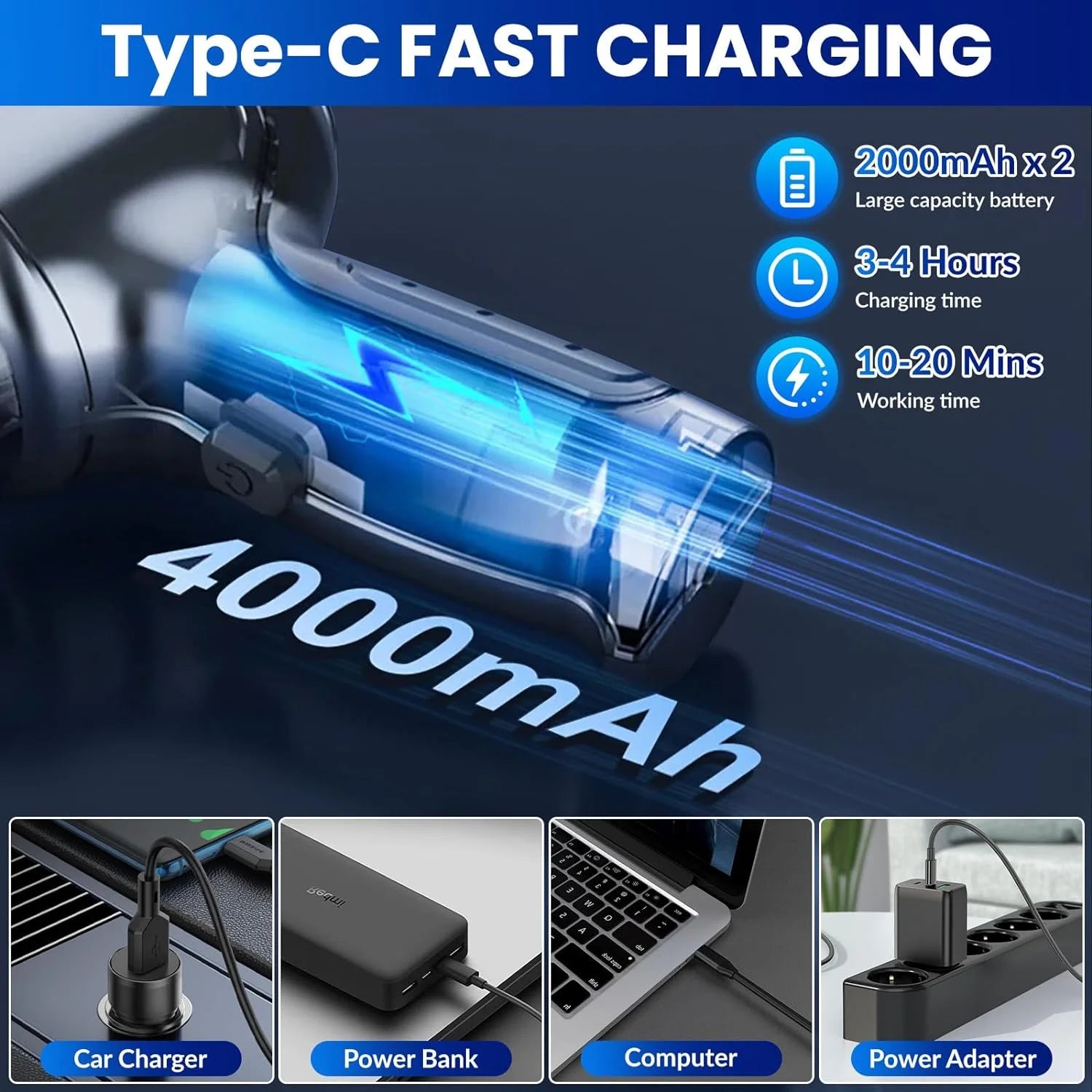 Handheld Car Vacuum Cleaner, 15000Pa High Power Cordless 7-In-1 Wireless Mini Portable Vacuum Cleaner for Car Home Office, Perfect for Pet Hair