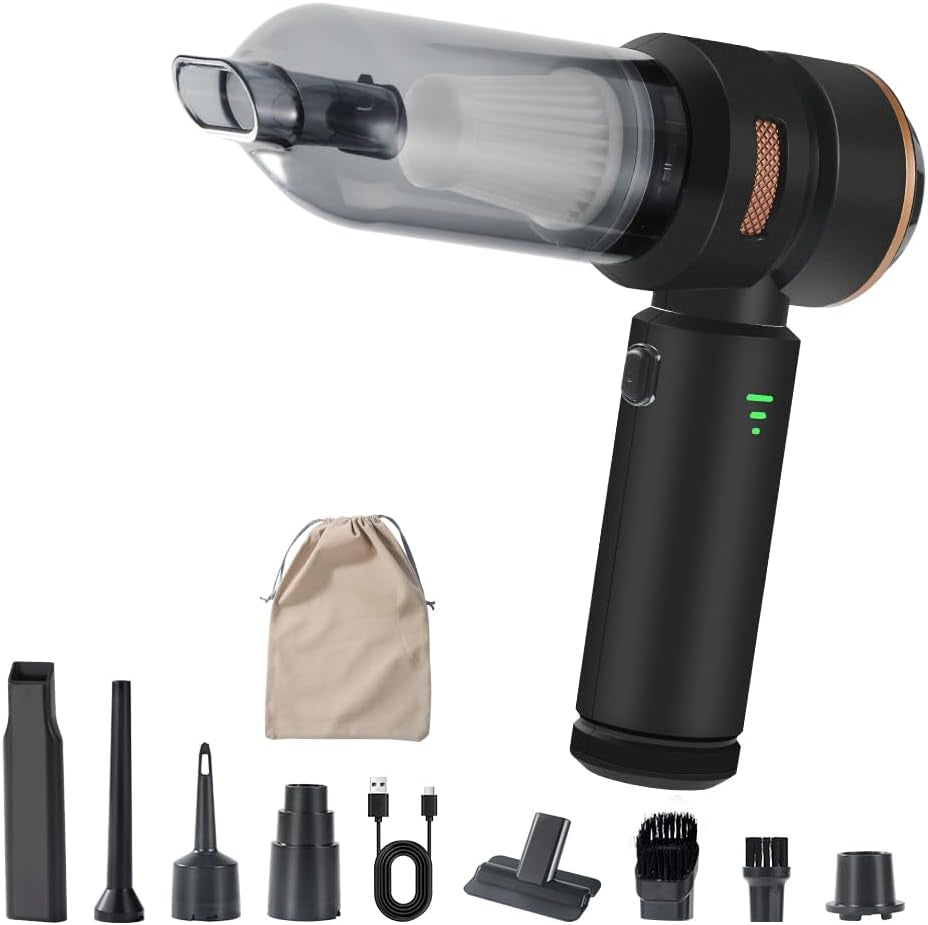 Handheld Car Vacuum 18000PA, 4-In-1 Mini Vacuum Cleaner Portable Cordless, Air Blower, High Power Air Duster with Brushless Motor, Suitable for Car, Home, Pet, Office, Camping (Golden)