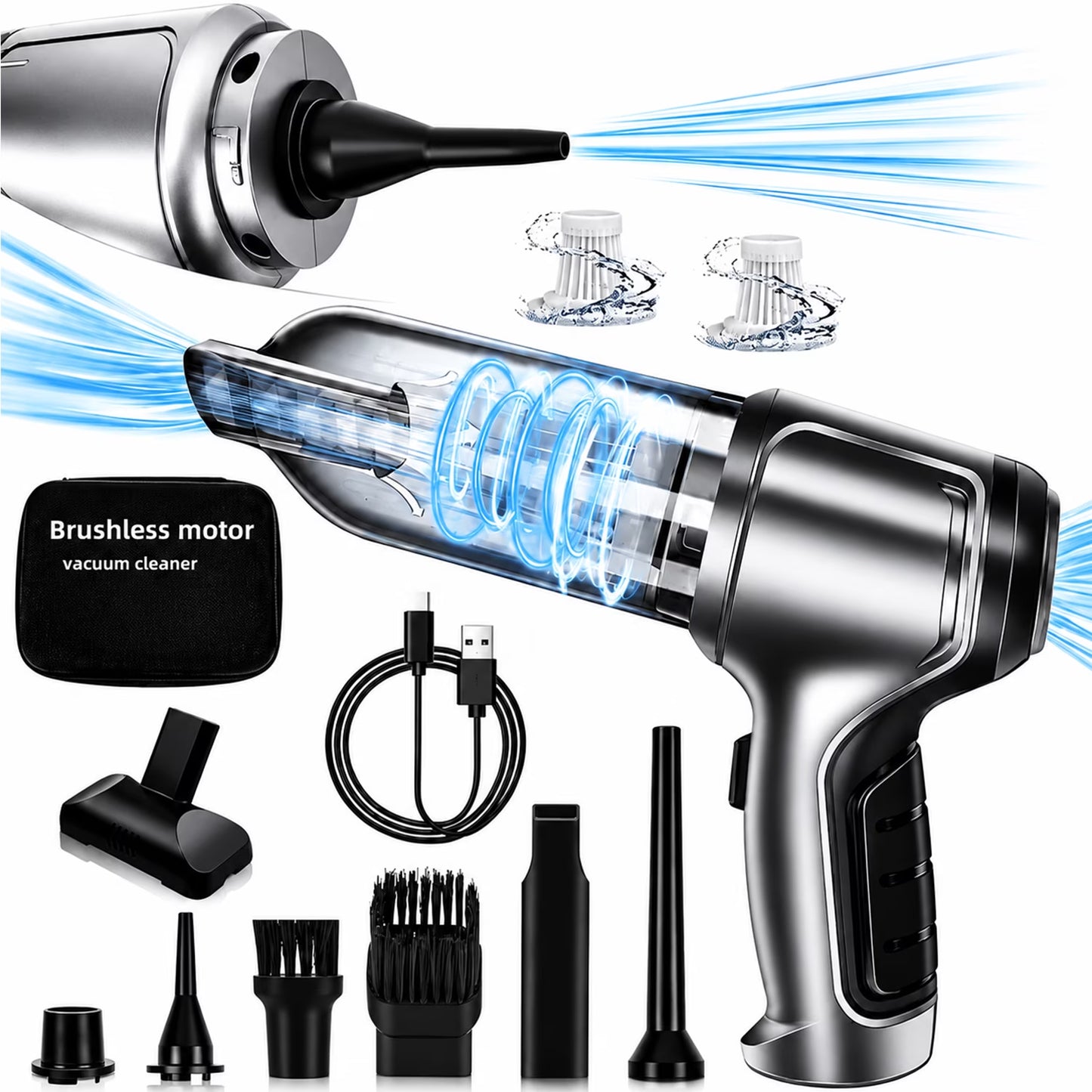 Handheld Car Vacuum Cleaner, 15000Pa High Power Cordless 7-In-1 Wireless Mini Portable Vacuum Cleaner for Car Home Office, Perfect for Pet Hair