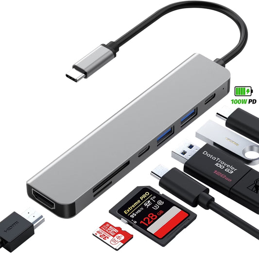 7-Port USB C Hub with 4K HDMI, 100W PD, USB-C & USB 3.0, SD/TF Card Reader