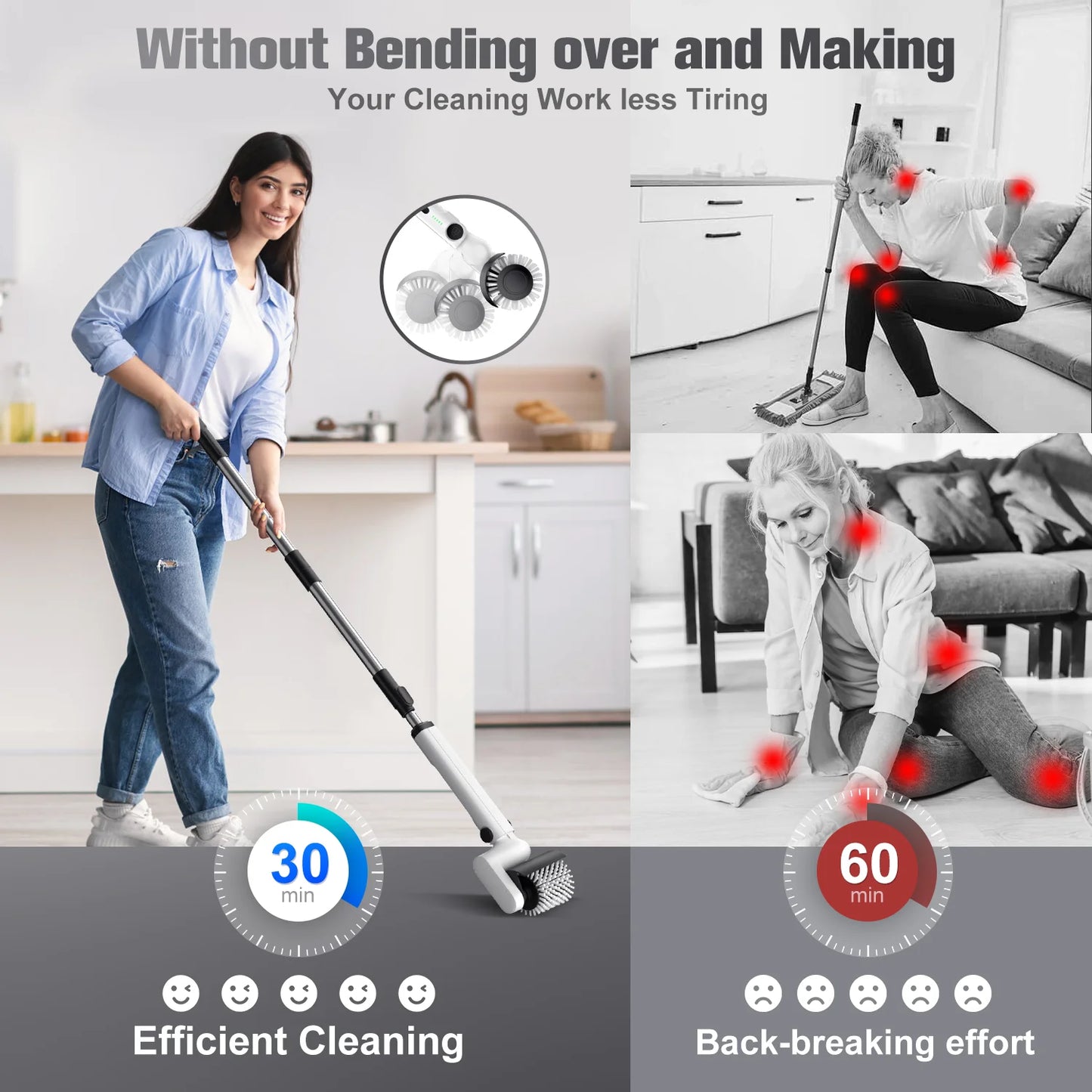 Electric Spin Scrubber, Cordless Bath Tub Power Roller Electric Cleaning Brush Full Waterproof Cleaning Brush for Bathroom & Tile Floor