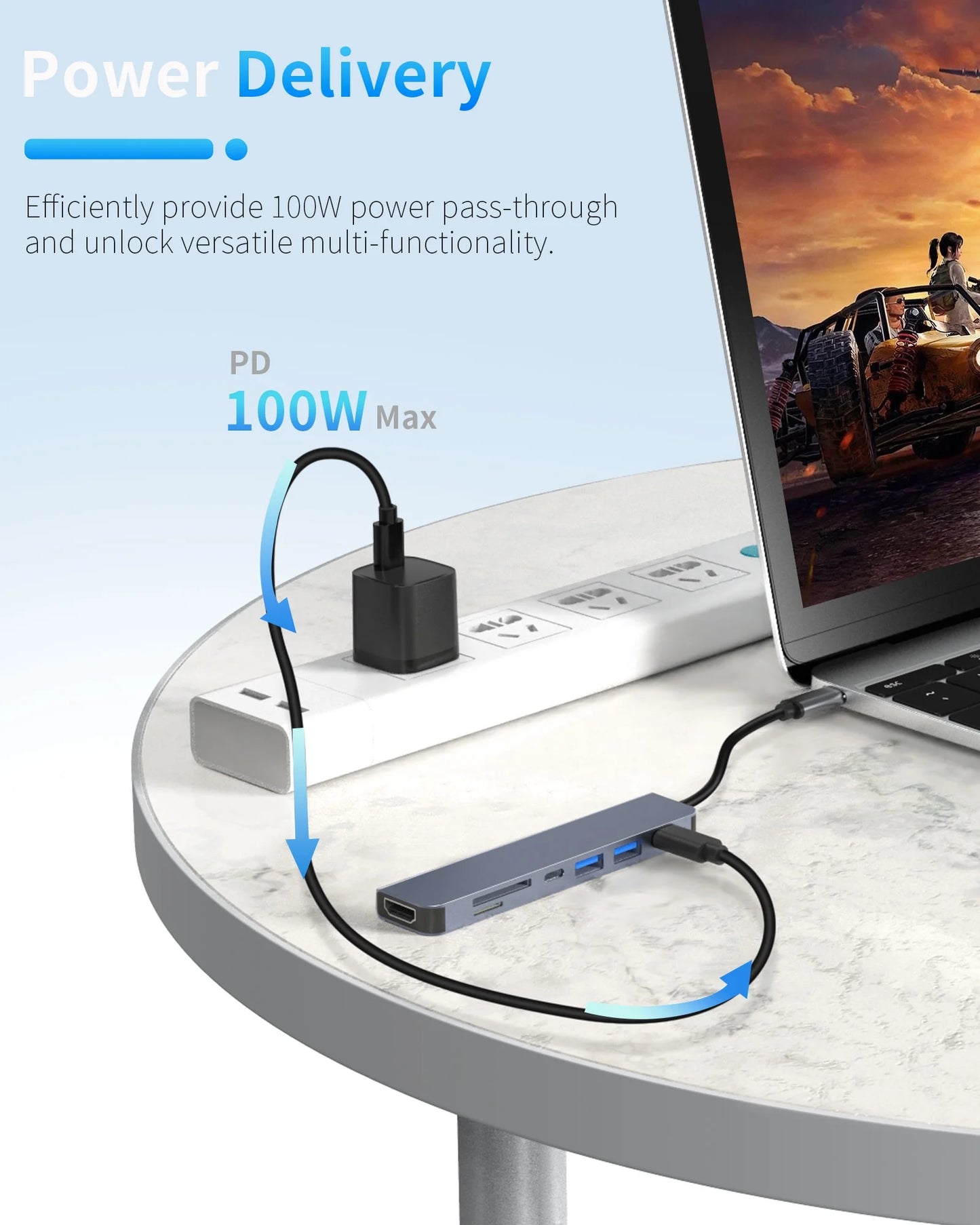 7-Port USB C Hub with 4K HDMI, 100W PD, USB-C & USB 3.0, SD/TF Card Reader