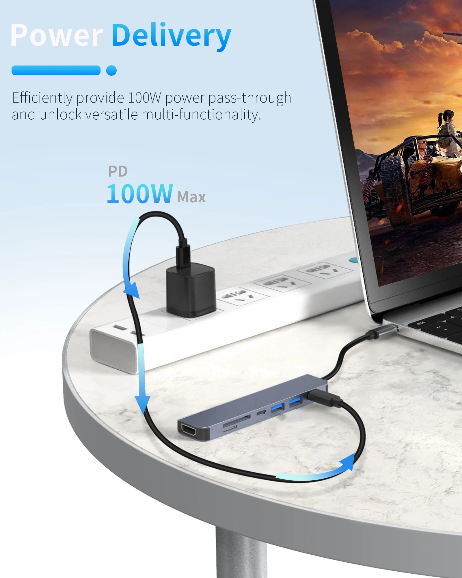 7-Port USB C Hub with 4K HDMI, 100W PD, USB-C & USB 3.0, SD/TF Card Reader